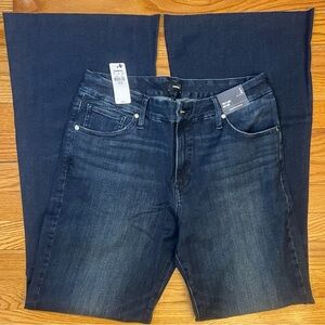 EXPRESS Mid Rise Dark Wash Raw Hem FlexX '70s Flare Jeans New With Tags